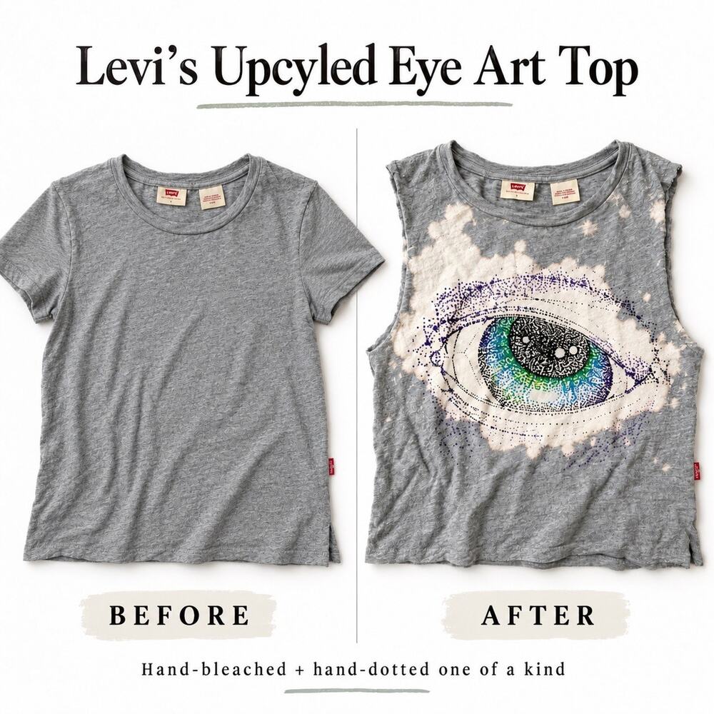 Levi’s Upcycled Eye Art Tank Top Large Hand Bleached Stippled OOAK
